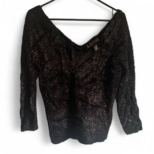 Vintage Nicole Miller Black Lurex Off Shoulder V-Neck Sweater